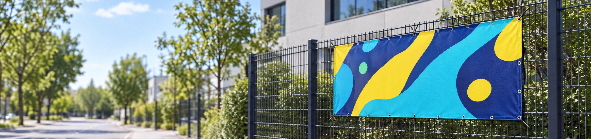 Bedrucktes PVC-Banner an einem Zaun