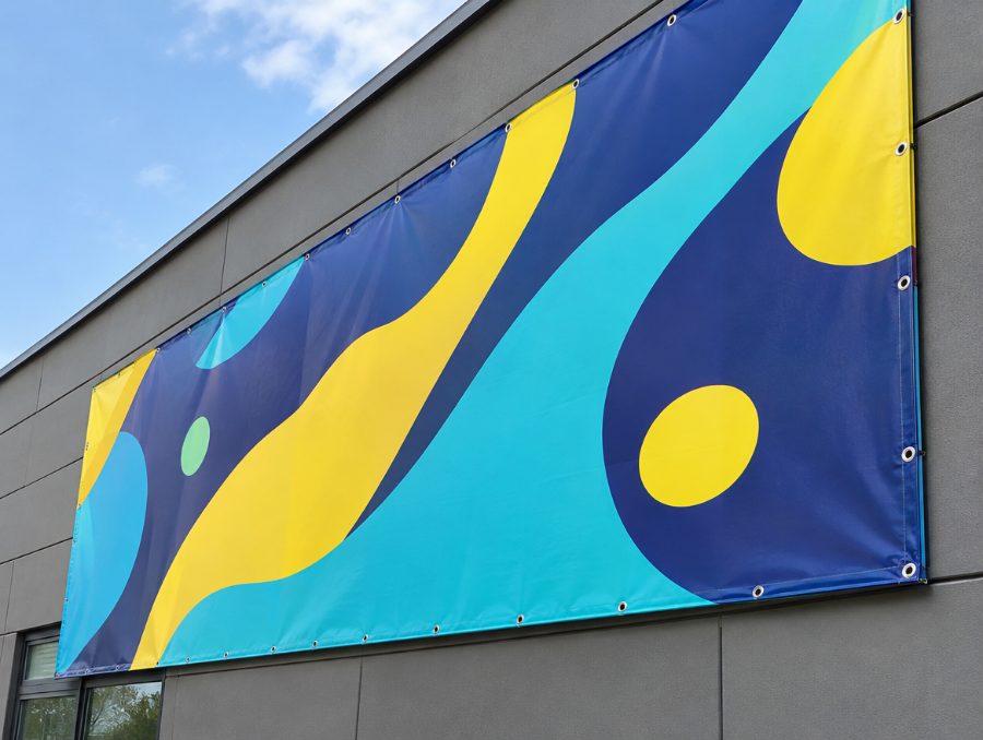Grosses PVC-Banner an einer Hauswand