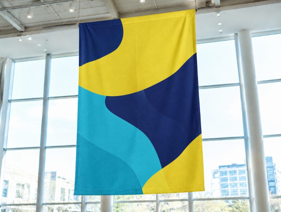 Frei hängendes Blockout-Stoffbanner